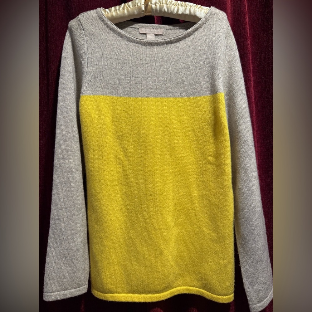 Banana Republic Gray and Yellow Colorblock Crewneck Sweater